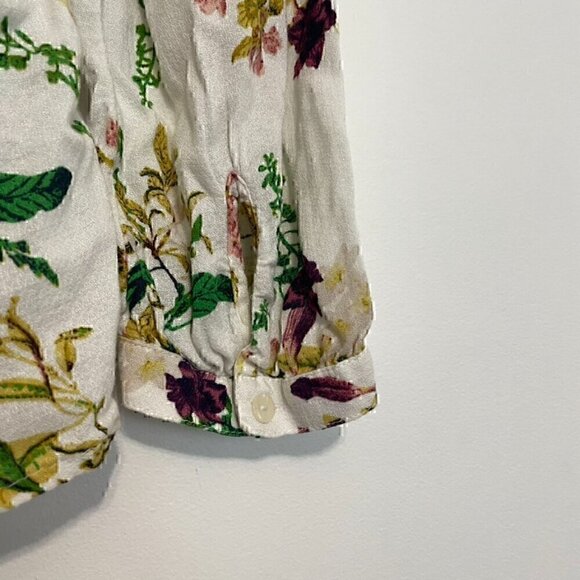LUCKY BRAND Malia Peasant Top White Green Floral V-Neck Cutout Tie Long Sleeve - Picture 12 of 15
